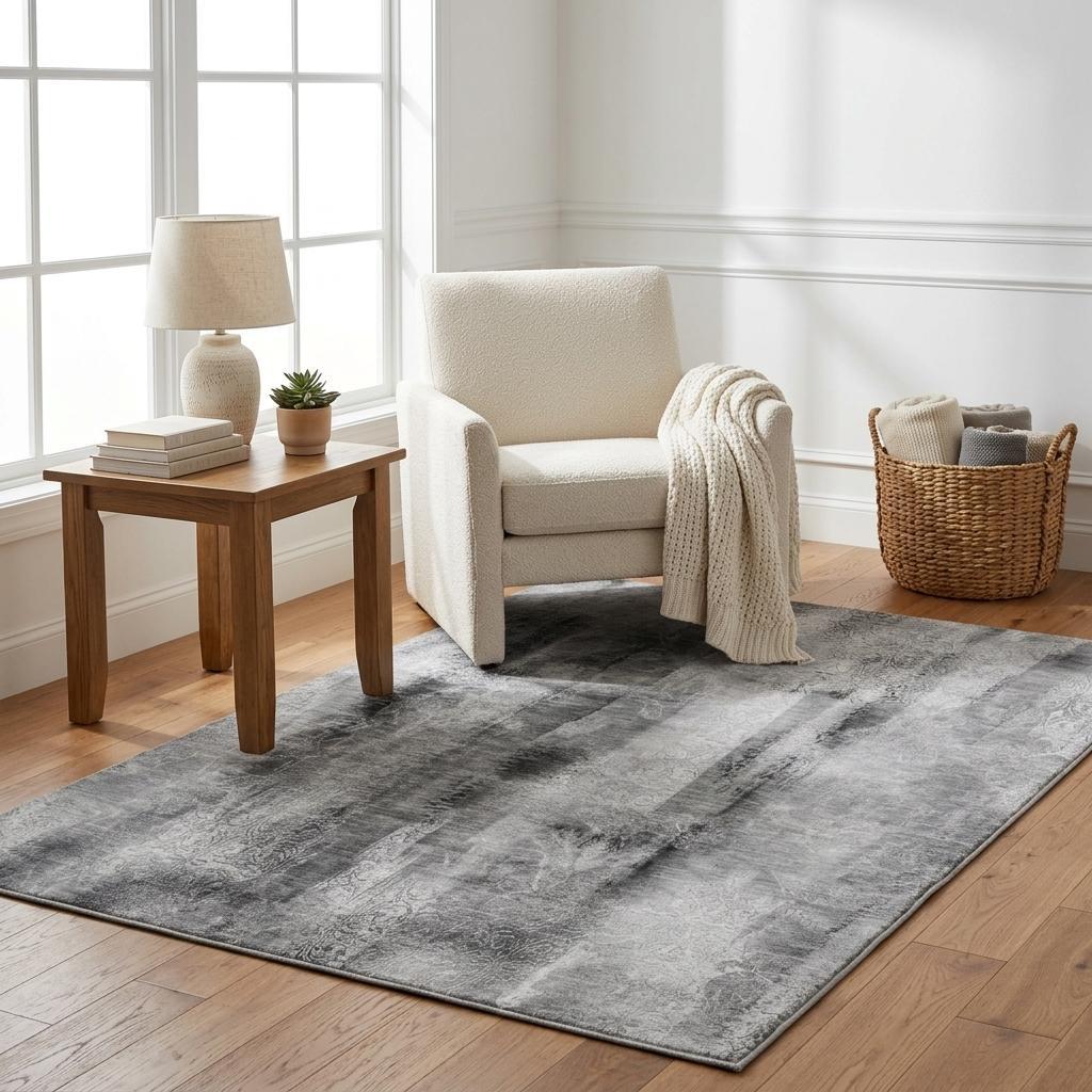5' X 8' Gray And Ivory Abstract Shag Washable Area Rug With UV Protection - HomeRoots - Flyclothing LLC