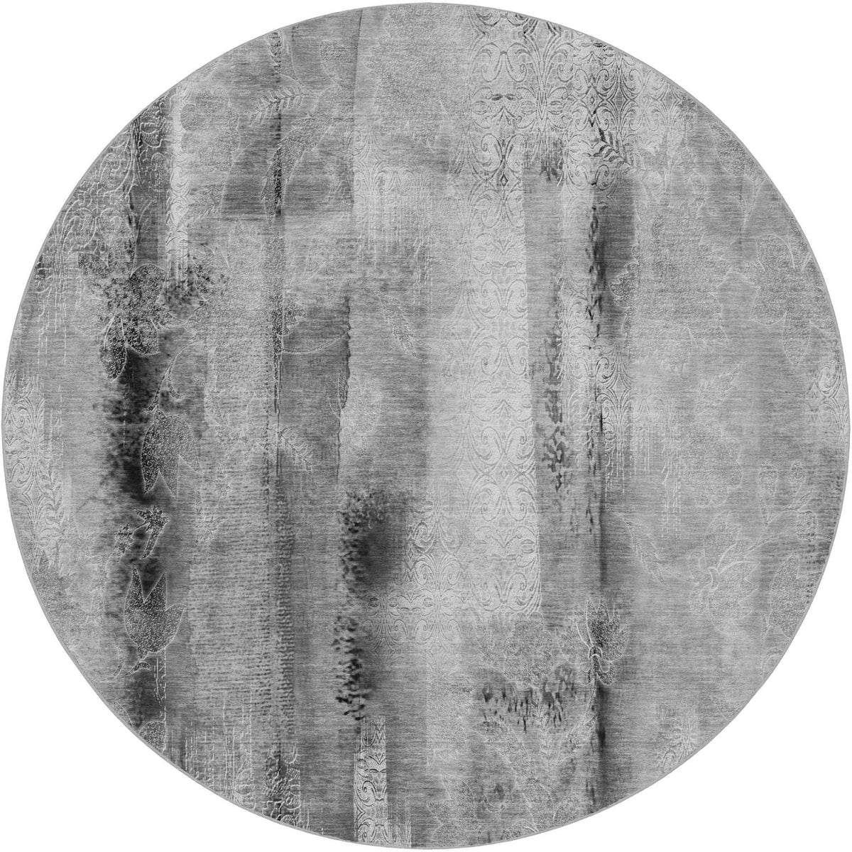 8' Gray And Ivory Abstract Shag Washable Round Rug With UV Protection - HomeRoots - Flyclothing LLC