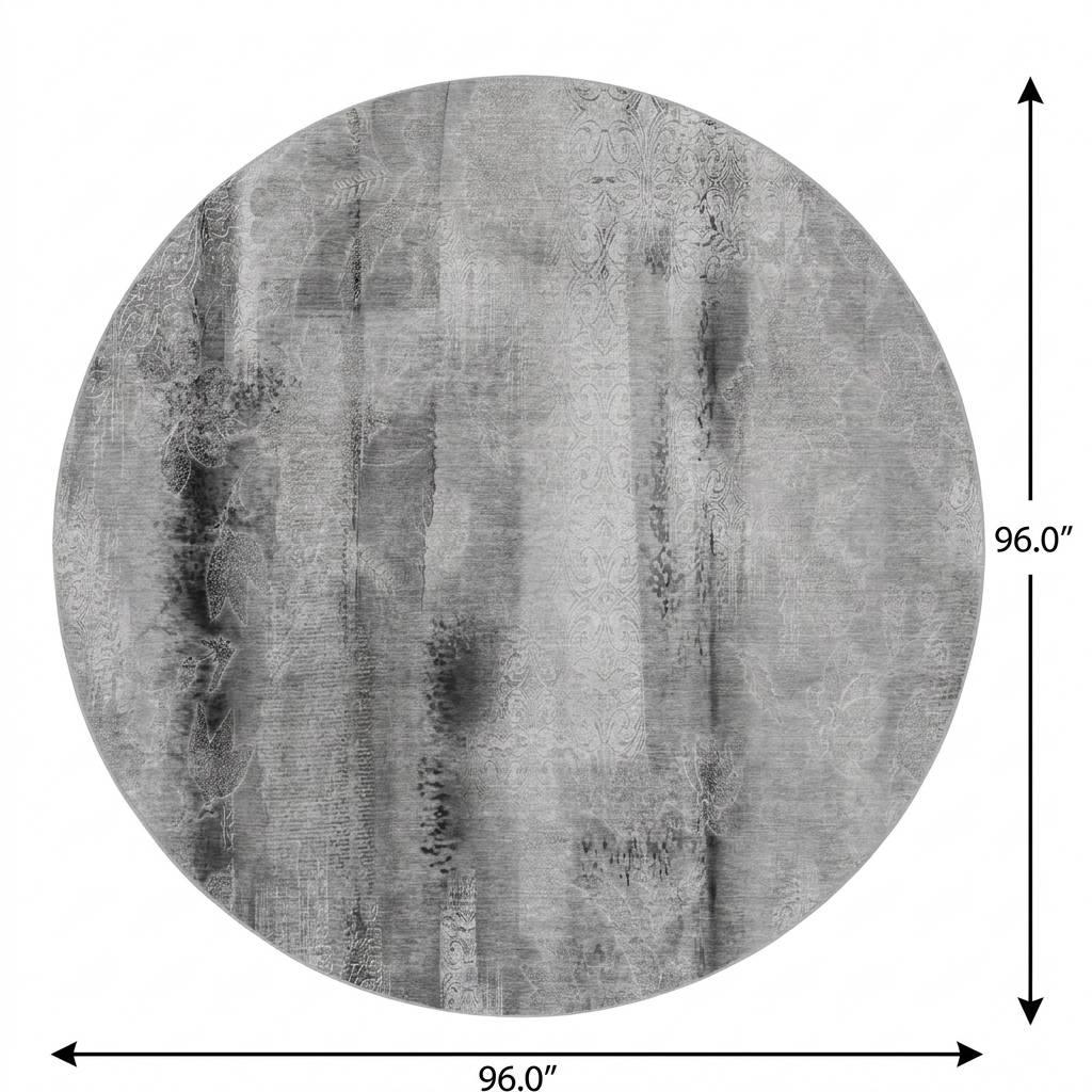 8' Gray And Ivory Abstract Shag Washable Round Rug With UV Protection - HomeRoots - Flyclothing LLC