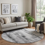 8' Gray And Ivory Abstract Shag Washable Round Rug With UV Protection - HomeRoots - Flyclothing LLC