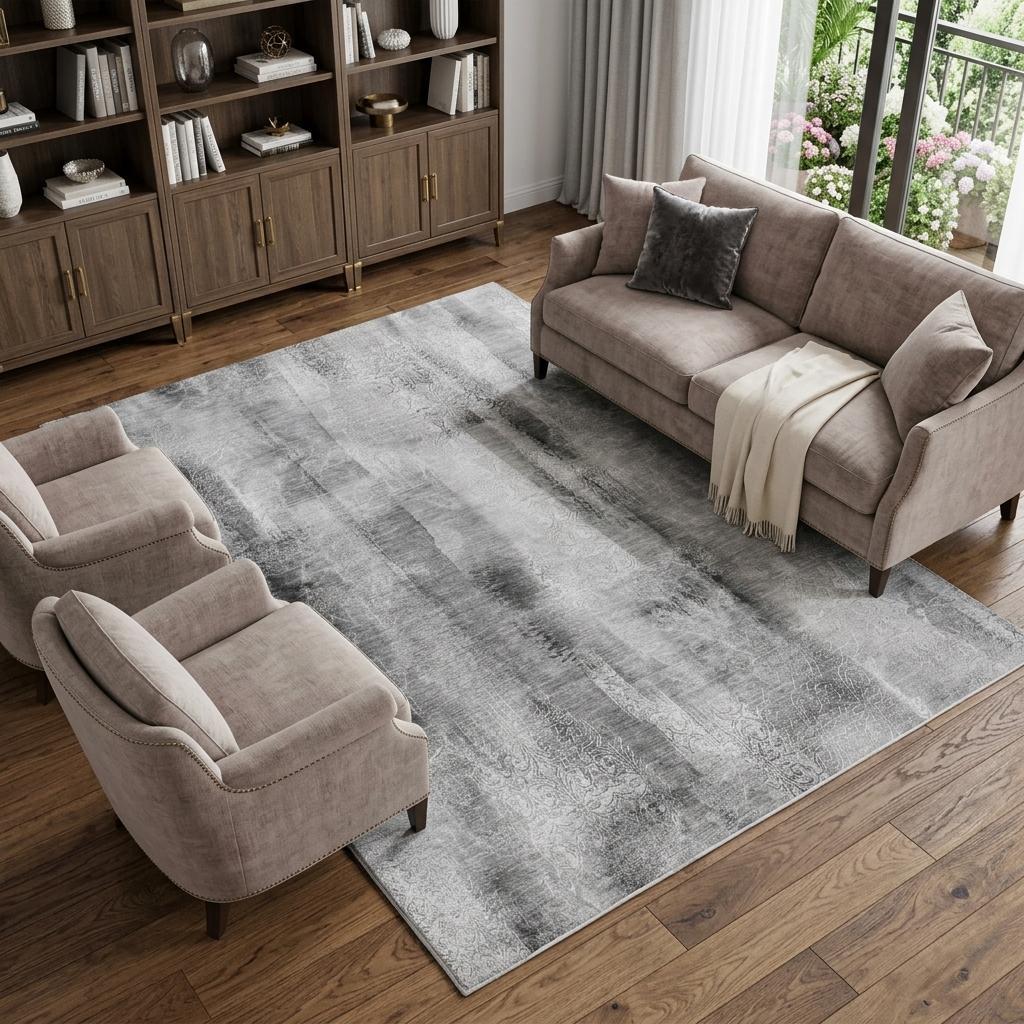 8' X 10' Gray And Ivory Abstract Shag Washable Area Rug With UV Protection - HomeRoots - Flyclothing LLC