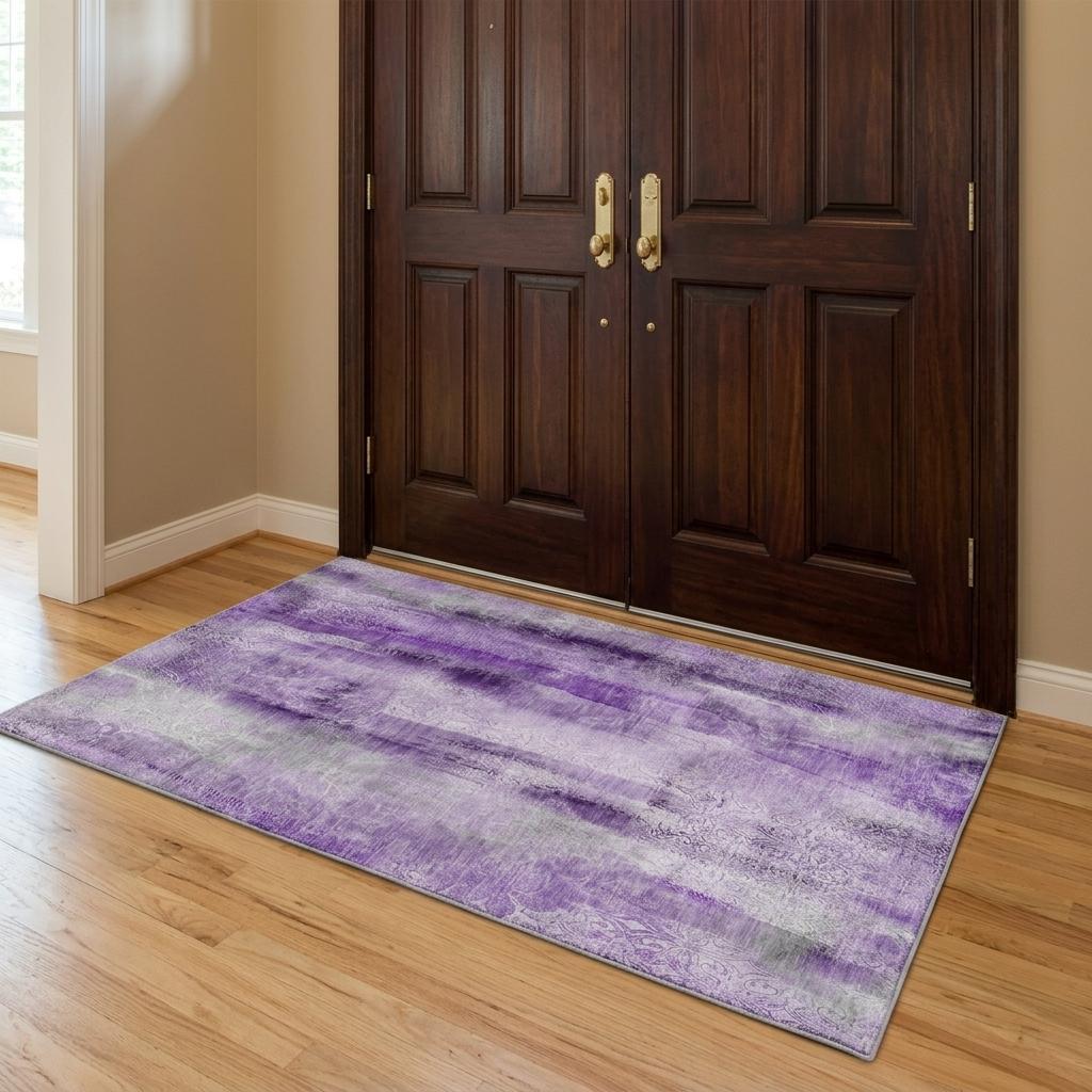 3' X 5' Purple And Ivory Abstract Shag Washable Area Rug With UV Protection - HomeRoots - Flyclothing LLC