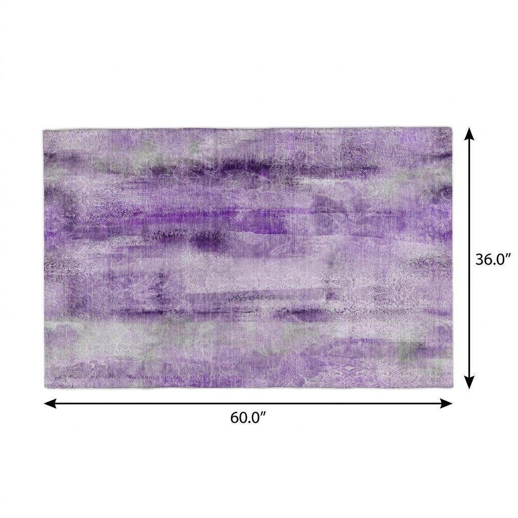 3' X 5' Purple And Ivory Abstract Shag Washable Area Rug With UV Protection - HomeRoots - Flyclothing LLC