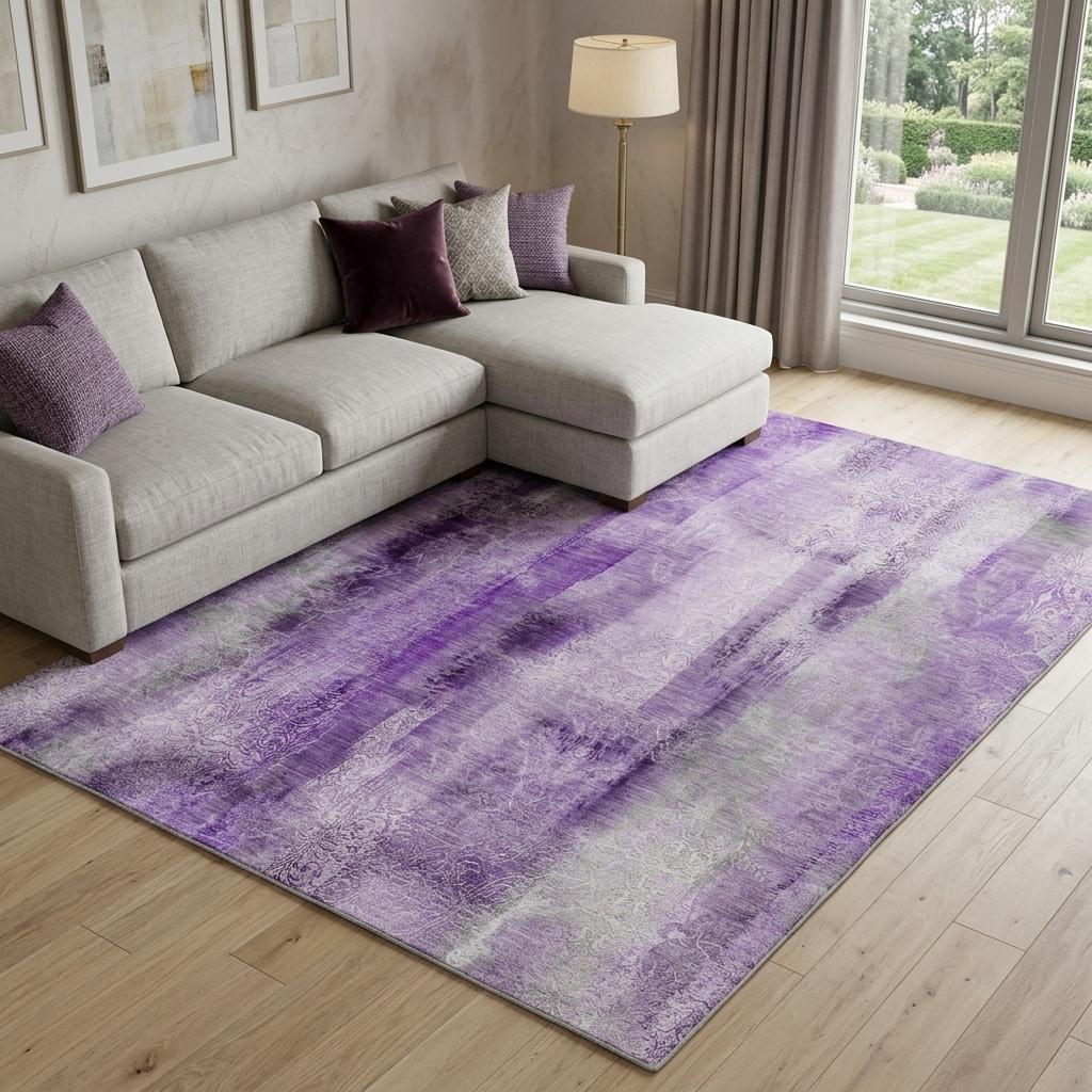 9' X 12' Purple And Ivory Abstract Shag Washable Area Rug With UV Protection - HomeRoots - Flyclothing LLC