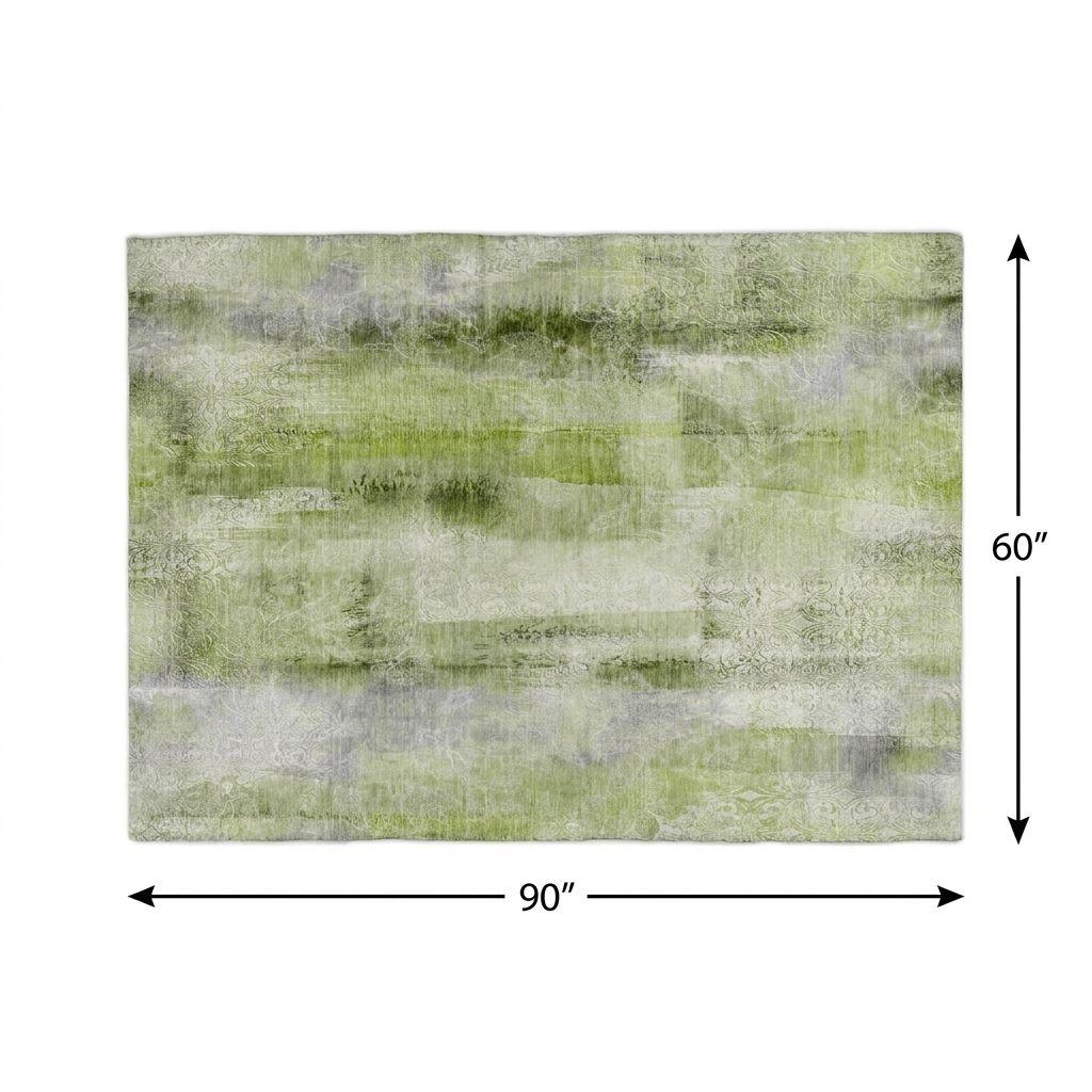 5' X 8' Sage And Olive Green Abstract Shag Washable Area Rug With UV Protection - HomeRoots - Flyclothing LLC