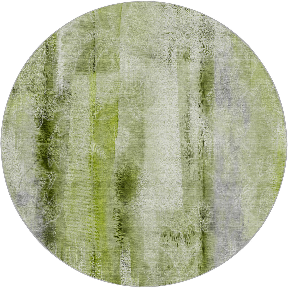 8' Sage And Olive Green Abstract Shag Washable Round Rug With UV Protection - HomeRoots - Flyclothing LLC