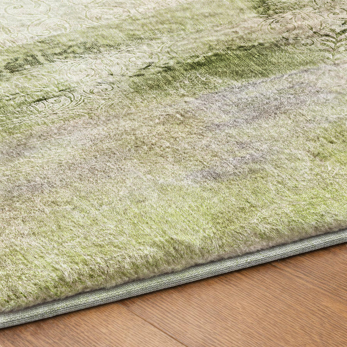 8' Sage And Olive Green Abstract Shag Washable Round Rug With UV Protection - HomeRoots - Flyclothing LLC