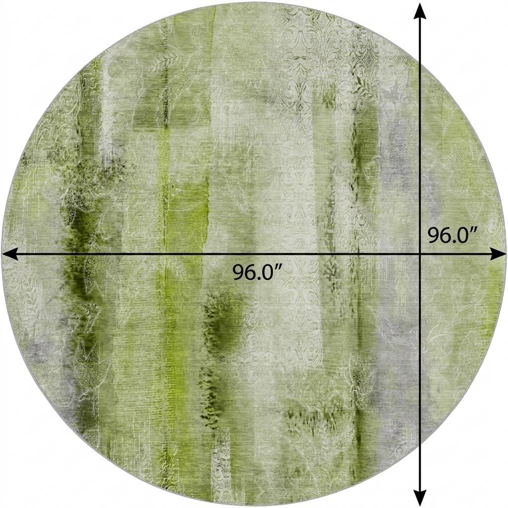8' Sage And Olive Green Abstract Shag Washable Round Rug With UV Protection - HomeRoots - Flyclothing LLC