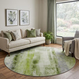 8' Sage And Olive Green Abstract Shag Washable Round Rug With UV Protection - HomeRoots - Flyclothing LLC