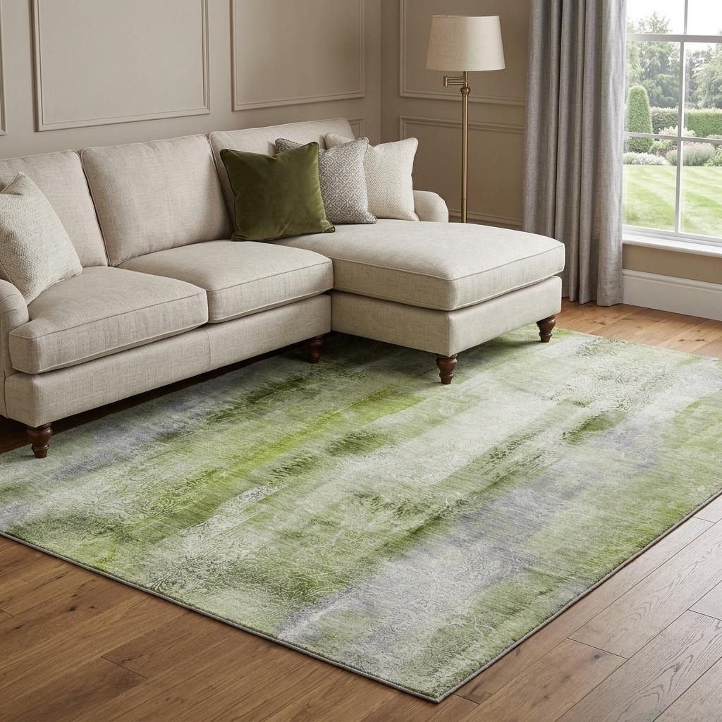 8' X 10' Sage And Olive Green Abstract Shag Washable Area Rug With UV Protection - HomeRoots - Flyclothing LLC