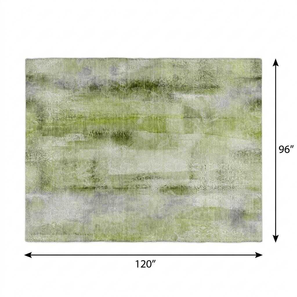 8' X 10' Sage And Olive Green Abstract Shag Washable Area Rug With UV Protection - HomeRoots - Flyclothing LLC