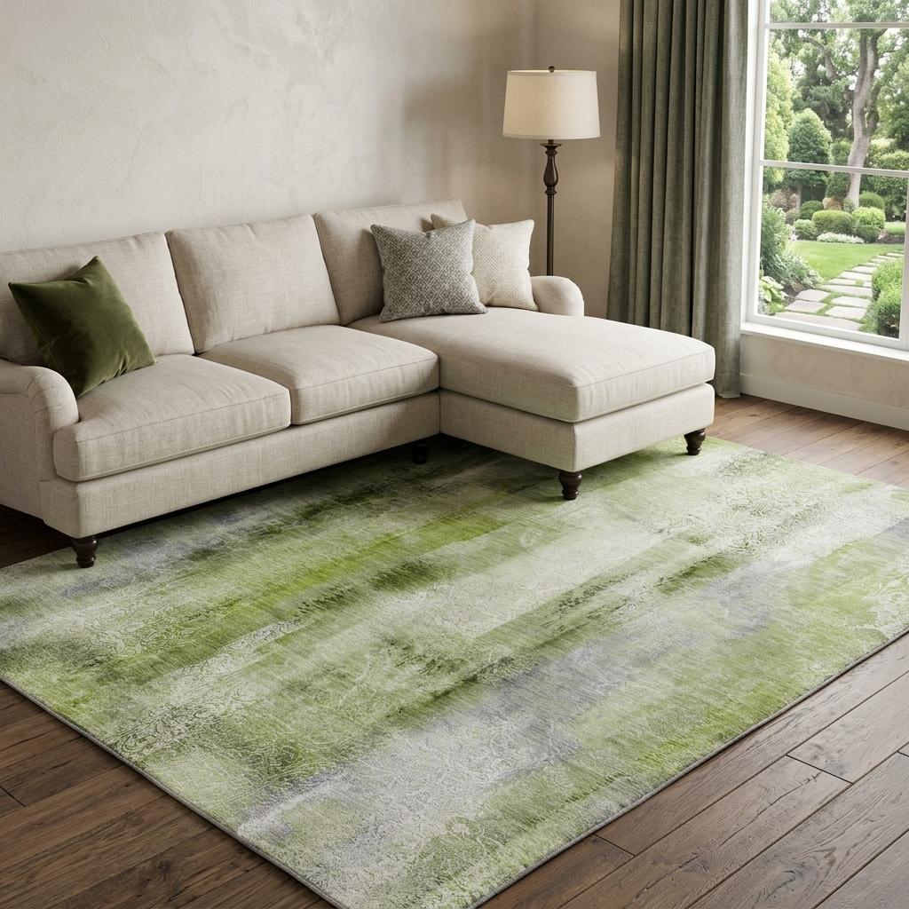 10' X 14' Sage And Olive Green Abstract Shag Washable Area Rug With UV Protection - HomeRoots - Flyclothing LLC