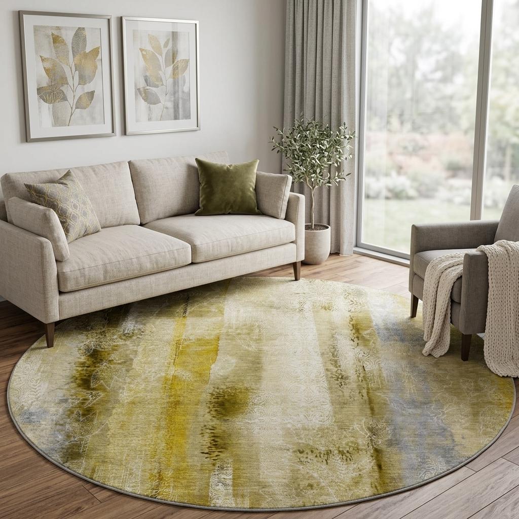 8' Taupe And Beige Abstract Shag Washable Round Rug With UV Protection - HomeRoots - Flyclothing LLC
