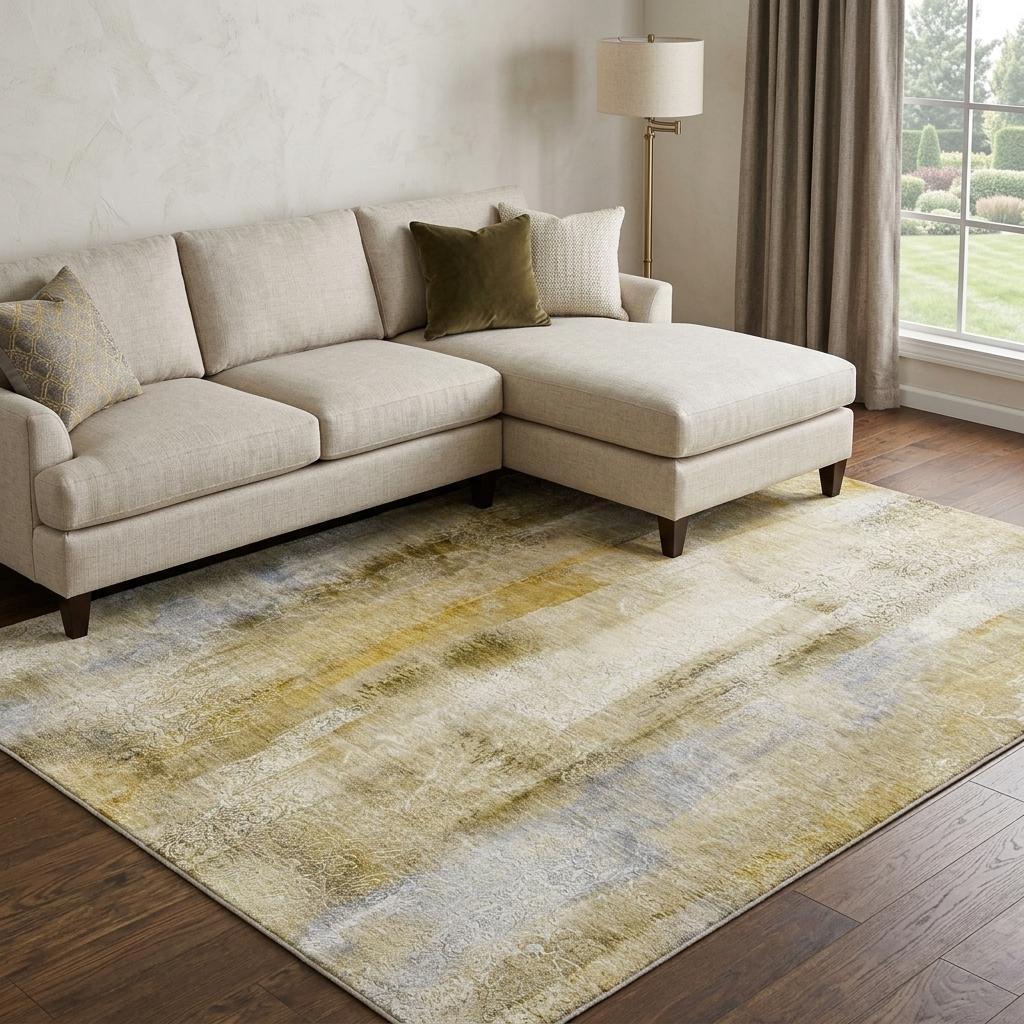 9' X 12' Taupe And Beige Abstract Shag Washable Area Rug With UV Protection - HomeRoots - Flyclothing LLC