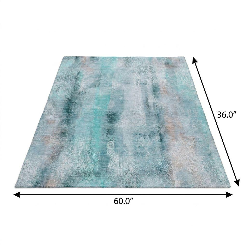 3' X 5' Teal And Gray Abstract Shag Washable Area Rug With UV Protection - HomeRoots - Flyclothing LLC