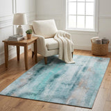 5' X 8' Teal And Gray Abstract Shag Washable Area Rug With UV Protection - HomeRoots - Flyclothing LLC