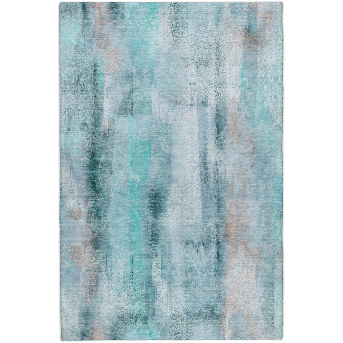 5' X 8' Teal And Gray Abstract Shag Washable Area Rug With UV Protection - HomeRoots - Flyclothing LLC