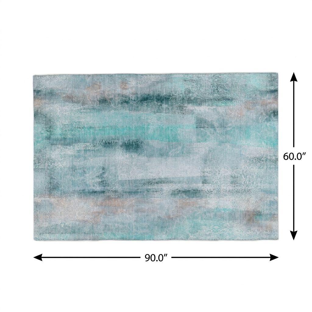 5' X 8' Teal And Gray Abstract Shag Washable Area Rug With UV Protection - HomeRoots - Flyclothing LLC
