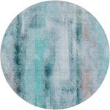 8' Teal And Gray Abstract Shag Washable Round Rug With UV Protection - HomeRoots - Flyclothing LLC