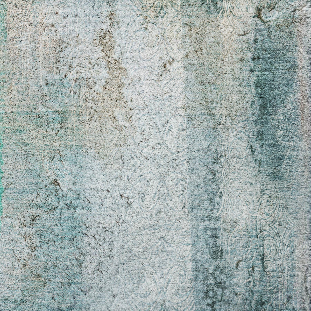 8' Teal And Gray Abstract Shag Washable Round Rug With UV Protection - HomeRoots - Flyclothing LLC