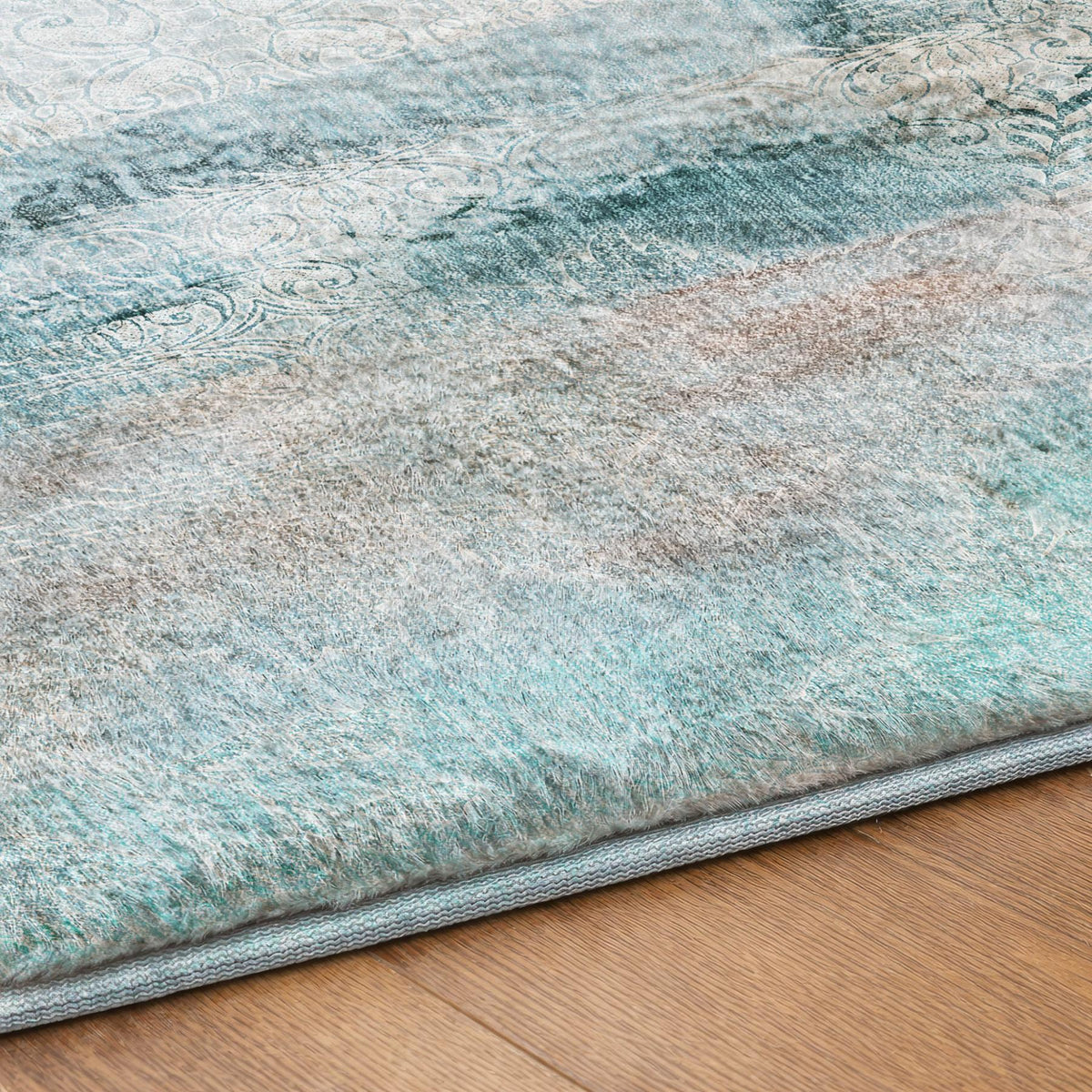 9' X 12' Teal And Gray Abstract Shag Washable Area Rug With UV Protection - HomeRoots - Flyclothing LLC