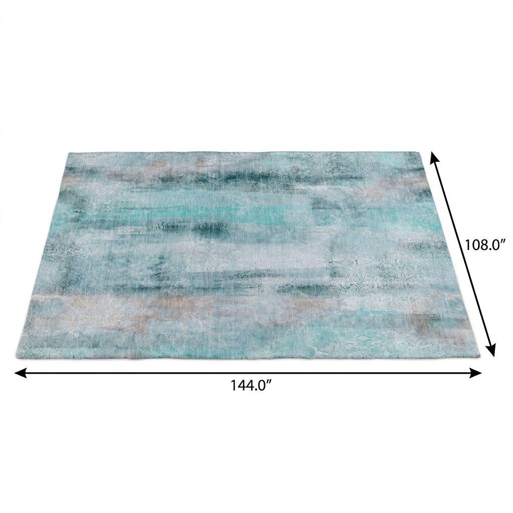 9' X 12' Teal And Gray Abstract Shag Washable Area Rug With UV Protection - HomeRoots - Flyclothing LLC
