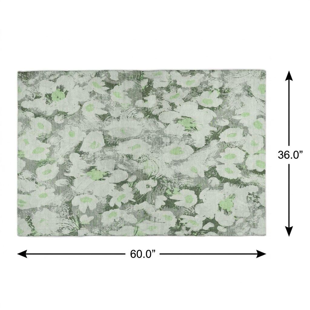 3' X 5' Green And Gray Floral Shag Washable Area Rug With UV Protection - HomeRoots - Flyclothing LLC