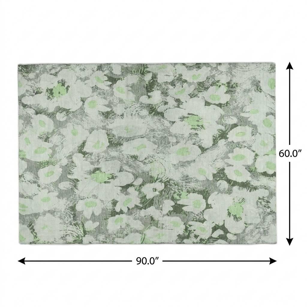 5' X 8' Green And Gray Floral Shag Washable Area Rug With UV Protection - HomeRoots - Flyclothing LLC