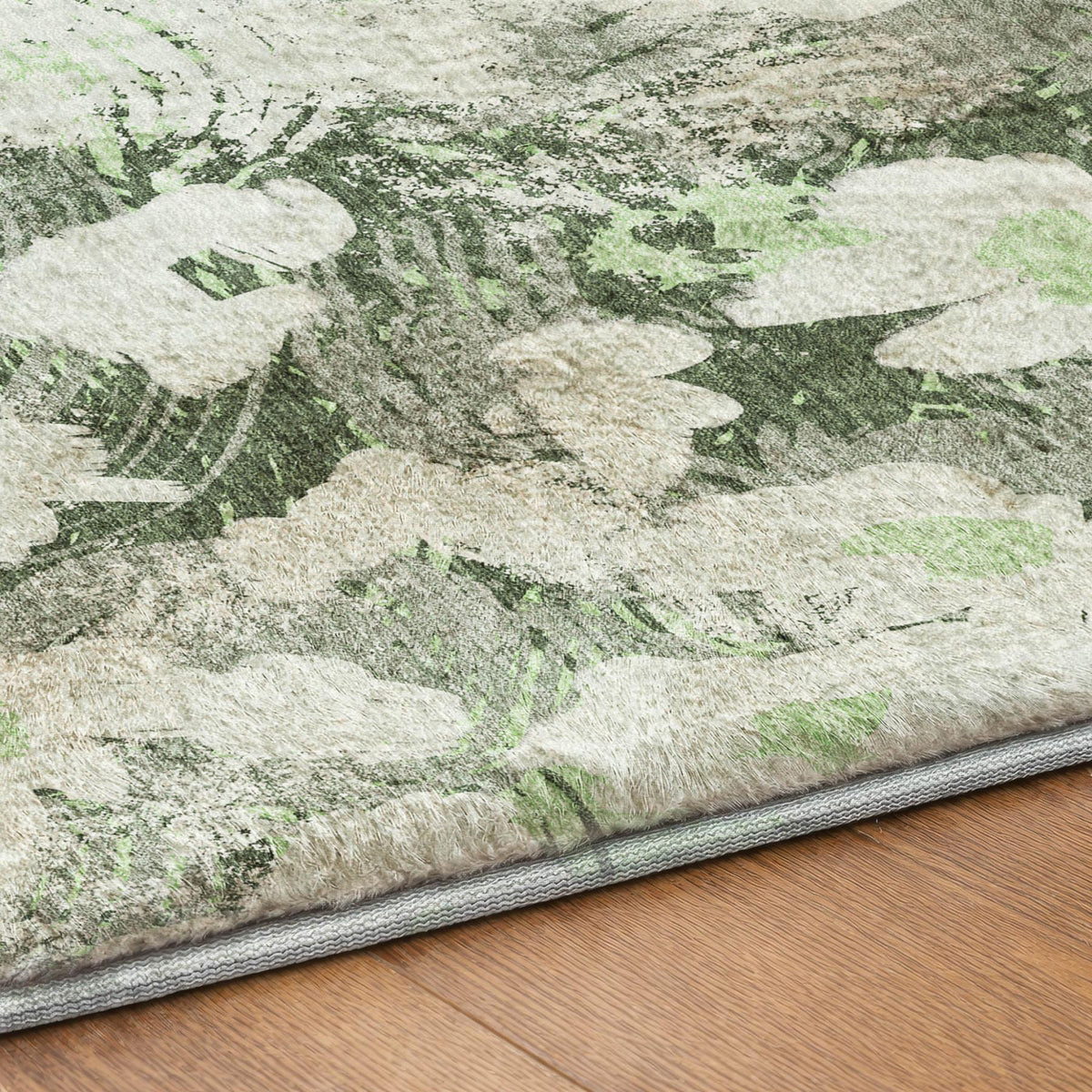 10' X 14' Green And Gray Floral Shag Washable Area Rug With UV Protection - HomeRoots - Flyclothing LLC