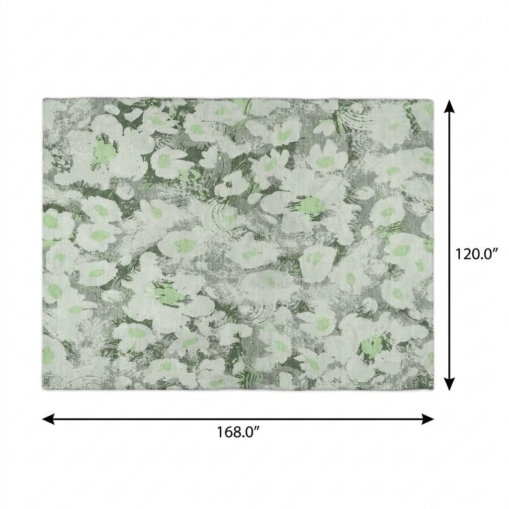 10' X 14' Green And Gray Floral Shag Washable Area Rug With UV Protection - HomeRoots - Flyclothing LLC