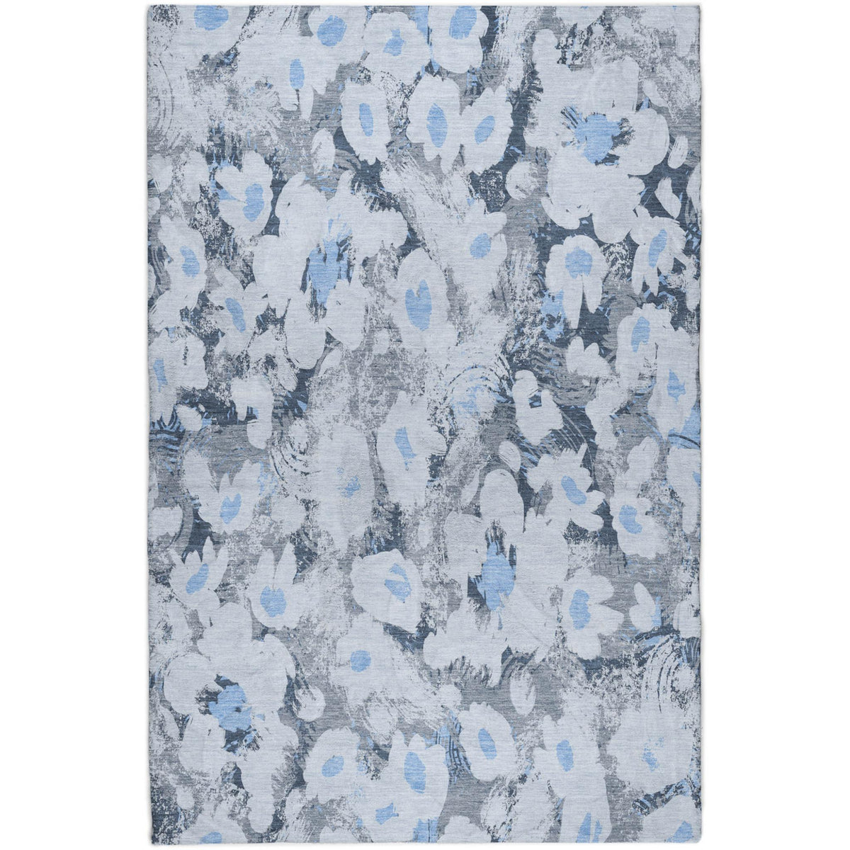 3' X 5' Denim Blue And Blue Floral Shag Washable Area Rug With UV Protection - HomeRoots - Flyclothing LLC