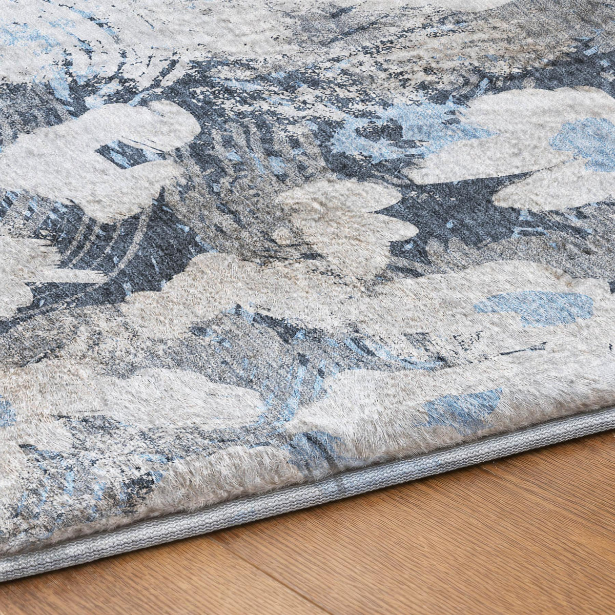 3' X 5' Denim Blue And Blue Floral Shag Washable Area Rug With UV Protection - HomeRoots - Flyclothing LLC