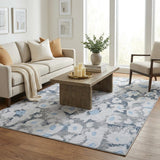 5' X 8' Denim Blue And Blue Floral Shag Washable Area Rug With UV Protection - HomeRoots - Flyclothing LLC