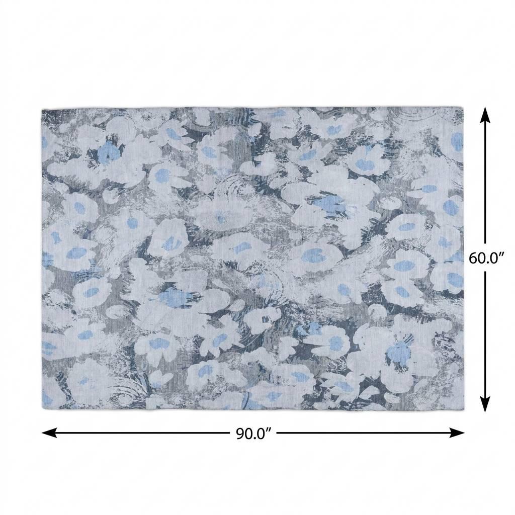5' X 8' Denim Blue And Blue Floral Shag Washable Area Rug With UV Protection - HomeRoots - Flyclothing LLC
