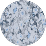 8' Denim Blue And Blue Floral Shag Washable Round Rug With UV Protection - HomeRoots - Flyclothing LLC