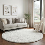 8' Denim Blue And Blue Floral Shag Washable Round Rug With UV Protection - HomeRoots - Flyclothing LLC
