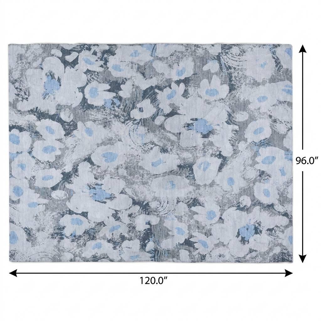 8' X 10' Denim Blue And Blue Floral Shag Washable Area Rug With UV Protection - HomeRoots - Flyclothing LLC