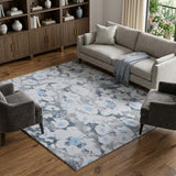 9' X 12' Denim Blue And Blue Floral Shag Washable Area Rug With UV Protection - HomeRoots - Flyclothing LLC