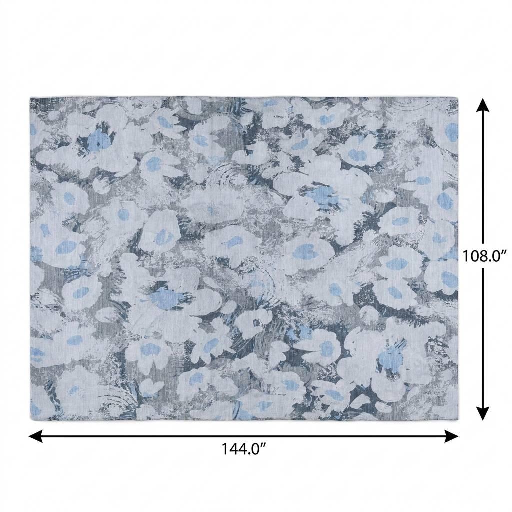 9' X 12' Denim Blue And Blue Floral Shag Washable Area Rug With UV Protection - HomeRoots - Flyclothing LLC
