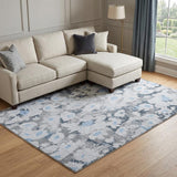 10' X 14' Denim Blue And Blue Floral Shag Washable Area Rug With UV Protection - HomeRoots - Flyclothing LLC