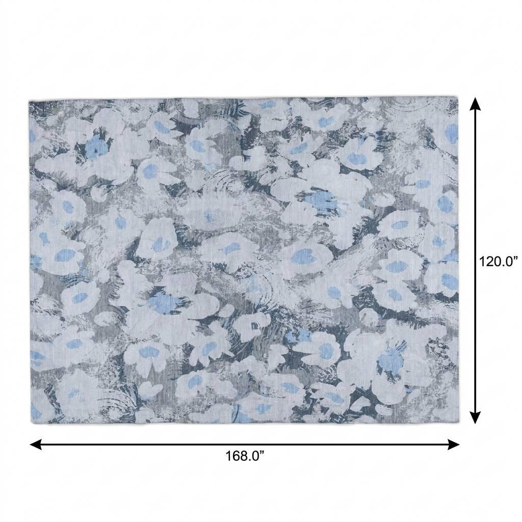 10' X 14' Denim Blue And Blue Floral Shag Washable Area Rug With UV Protection - HomeRoots - Flyclothing LLC