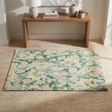3' X 5' Green And Gold Floral Shag Washable Area Rug With UV Protection - HomeRoots - Flyclothing LLC