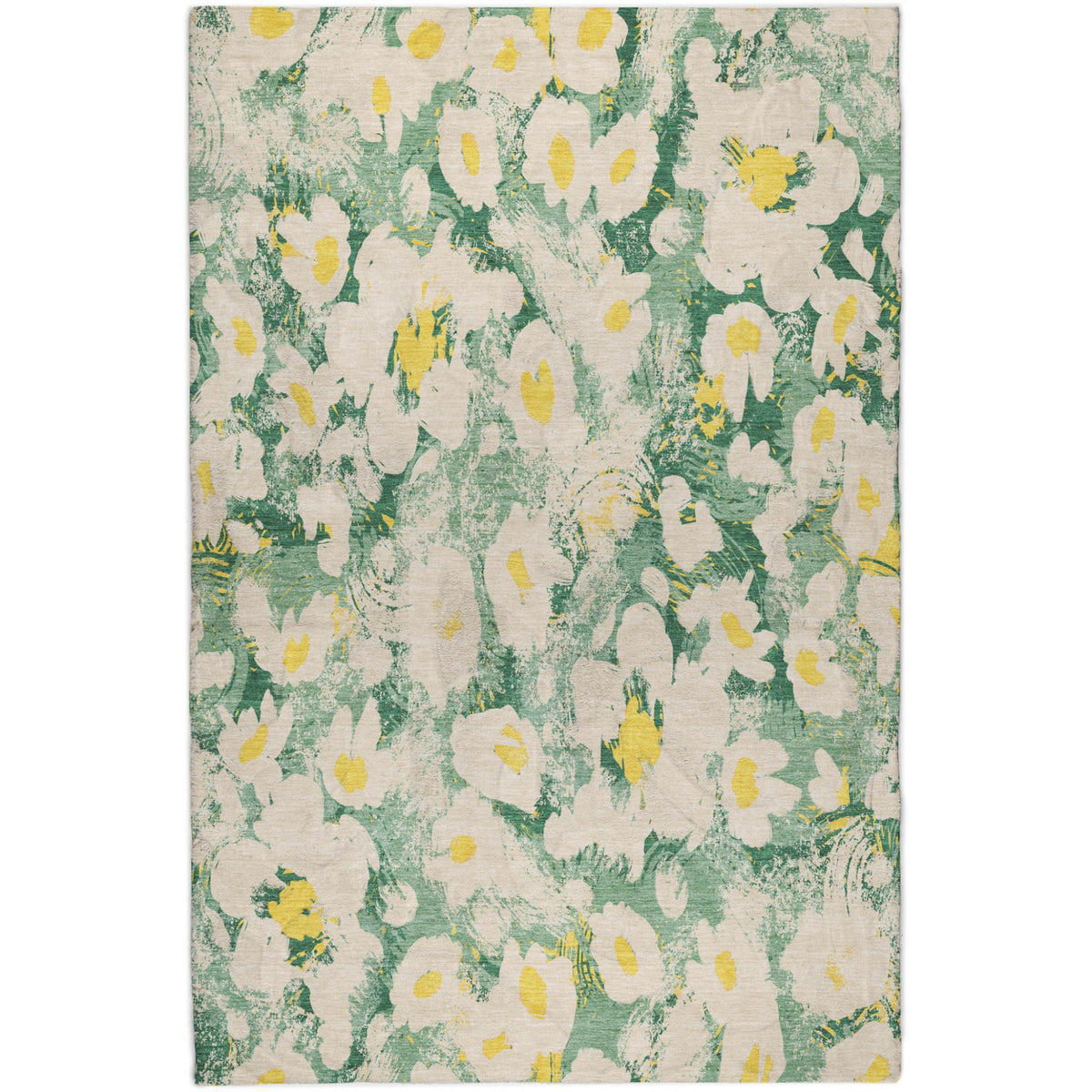 3' X 5' Green And Gold Floral Shag Washable Area Rug With UV Protection - HomeRoots - Flyclothing LLC