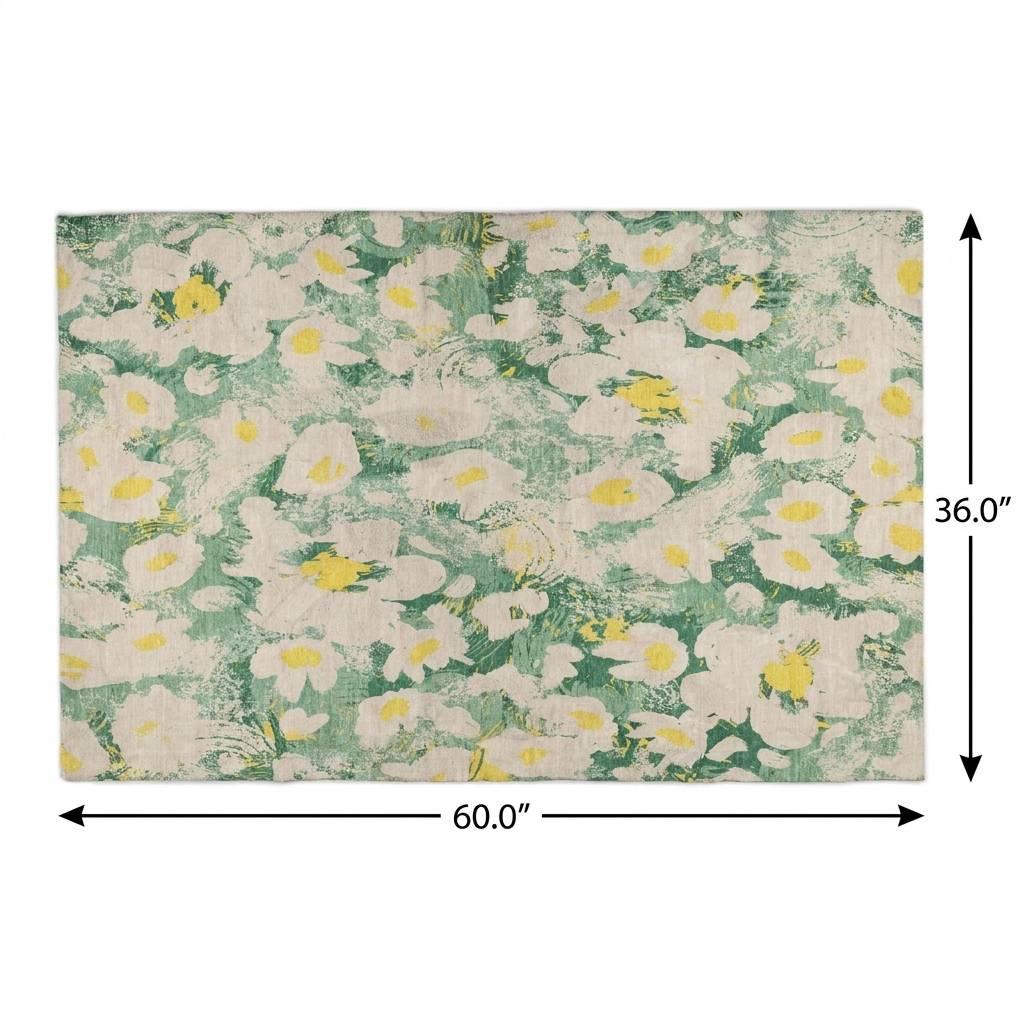 3' X 5' Green And Gold Floral Shag Washable Area Rug With UV Protection - HomeRoots - Flyclothing LLC