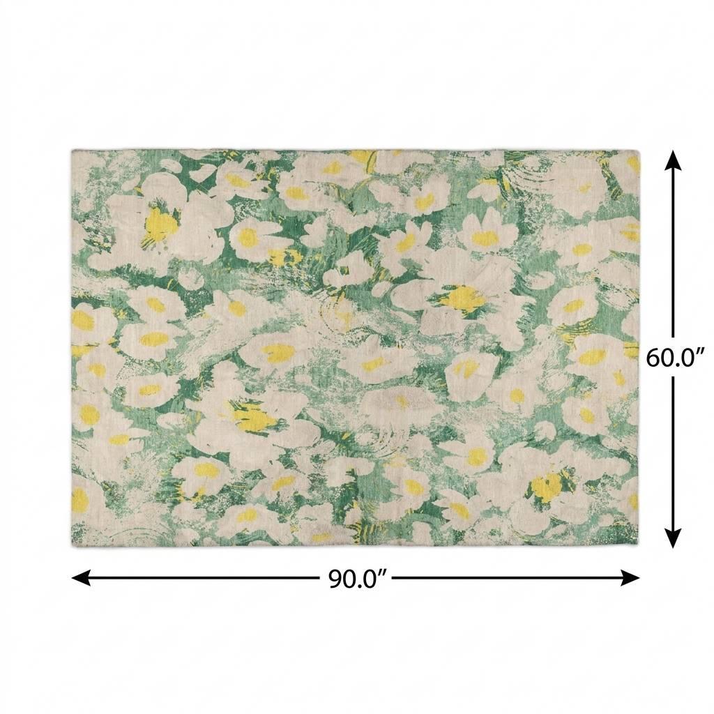 5' X 8' Green And Gold Floral Shag Washable Area Rug With UV Protection - HomeRoots - Flyclothing LLC