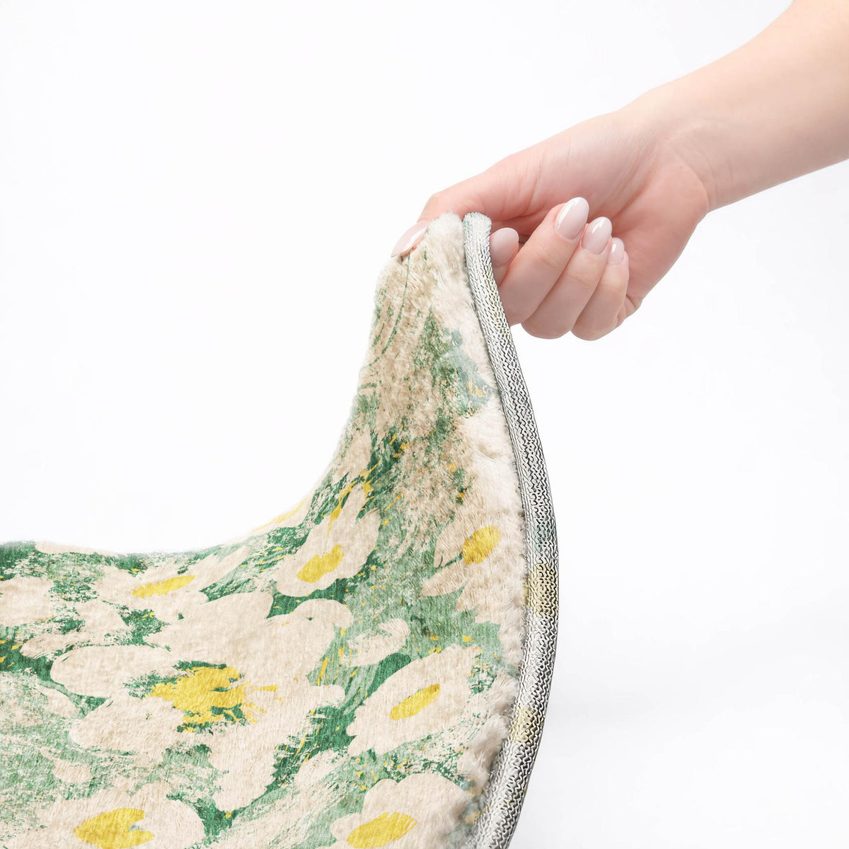 8' Green And Gold Floral Shag Washable Round Rug With UV Protection - HomeRoots - Flyclothing LLC