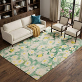 8' X 10' Green And Gold Floral Shag Washable Area Rug With UV Protection - HomeRoots - Flyclothing LLC