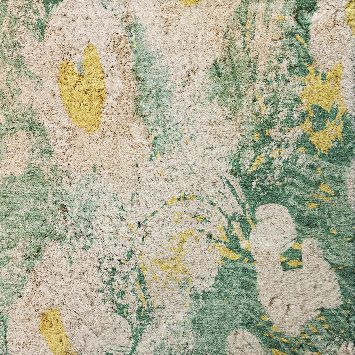 8' X 10' Green And Gold Floral Shag Washable Area Rug With UV Protection - HomeRoots - Flyclothing LLC