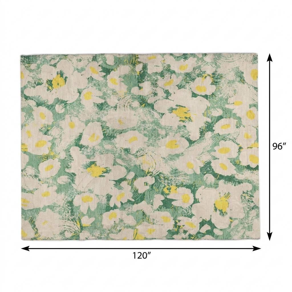 8' X 10' Green And Gold Floral Shag Washable Area Rug With UV Protection - HomeRoots - Flyclothing LLC