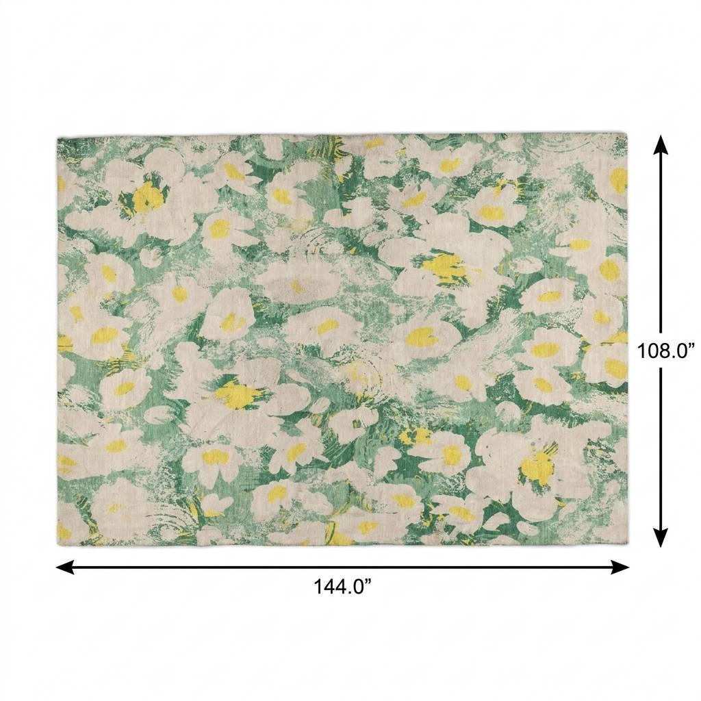 9' X 12' Green And Gold Floral Shag Washable Area Rug With UV Protection - HomeRoots - Flyclothing LLC